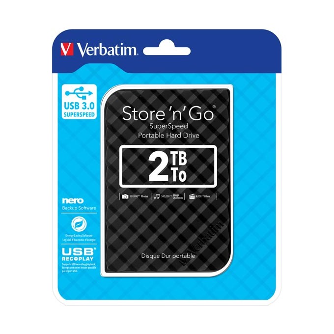 Verbatim zewnętrzny dysk twardy, Store N Go, 2.5", USB 3.0 (3.2 Gen 1), 2TB, 53195, czarny