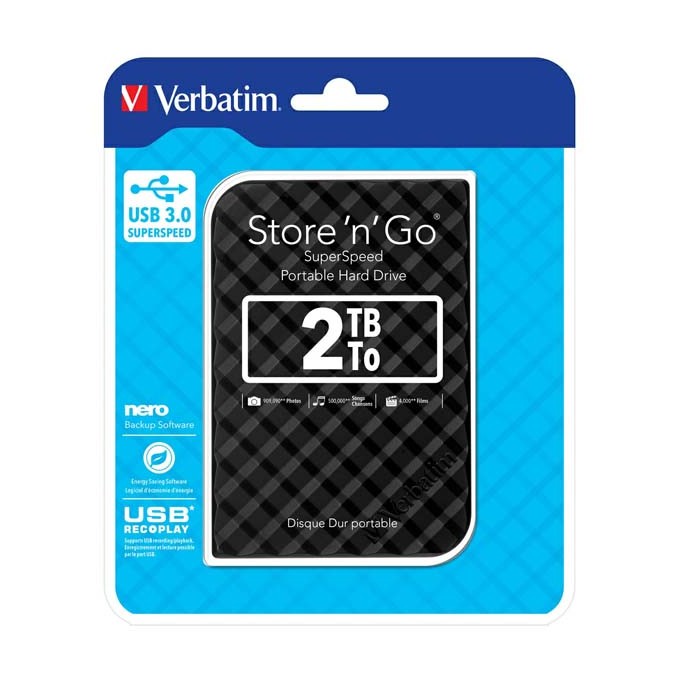 Verbatim zewnętrzny dysk twardy, Store N Go, 2.5", USB 3.0 (3.2 Gen 1), 2TB, 53195, czarny