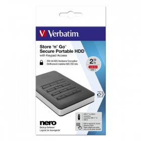 Verbatim zewnętrzny dysk twardy, Store N Go Secure Portable, 2.5", USB 3.0 (3.2 Gen 1), 2TB, 53403, czarny, szyfrowany, 