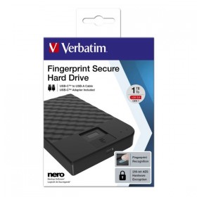 Verbatim zewnętrzny dysk twardy, Fingerprint Secure HDD, 2.5", USB 3.0 (3.2 Gen 1), 1TB, 53650, czarny, szyfrowany z 