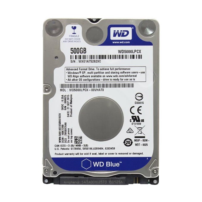Western Digital wewnętrzny dysk twardy, WD Blue, 2.5", SATA III, 0,5TB, 500GB, WD5000LPCX