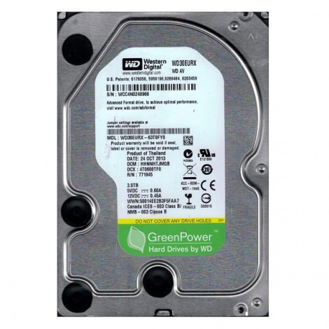 Western Digital wewnętrzny dysk twardy, WD Green AV, 3.5", SATA III, 3TB, 3000GB, WD30EURX Western Digital wewnętrzny dysk twardy, WD Green AV, 3.5", SATA III, 3TB, 3000GB, WD30EURX