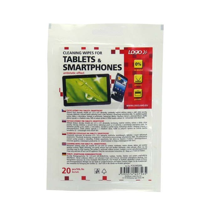 Środki czyszczące ręczniki/chusteczki, na tablet, smartphone, opakowanie zamykane, 20 szt., Logo