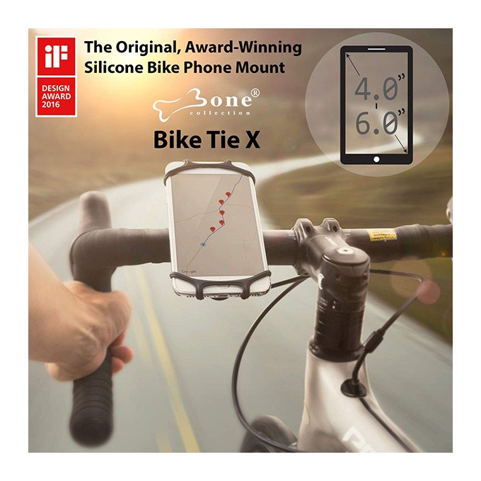 Uchwyt telefonu komórkowego Bone Bike Tie X, na rower, regulowany rozmiar, czarny, 4-6", silikon, mocowany do 