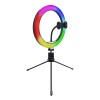 Powerton lampa pierścieniowa 10 ", RGB LED, niska, regulacja barwy i intensywności światła, uchwyt telefonu i tripod