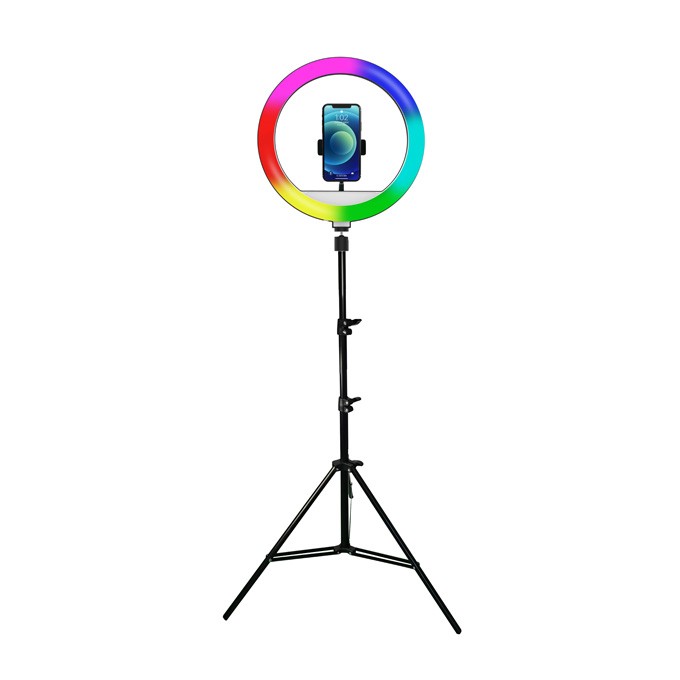 Powerton lampa pierścieniowa 13", RGB LED, duże, regulacja barwy i intensywności światła, uchwyt telefonu i statyw