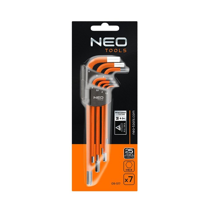 Zestaw kluczy imbusowych 09-517, 1,5-6 mm, zestaw 7 szt, NEO TOOLS