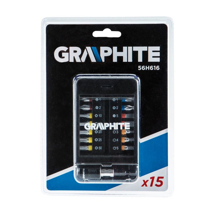 Zestaw bitów 56H616, 14 kocówek wkrętakowych + przedłużka, Graphite