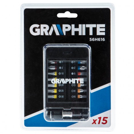 Zestaw bitów 56H616, 14 kocówek wkrętakowych + przedłużka, Graphite