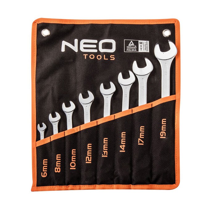 Klucze płasko-oczkowe09-751, zestaw 8 szt, 6-19 mm, NEO TOOLS