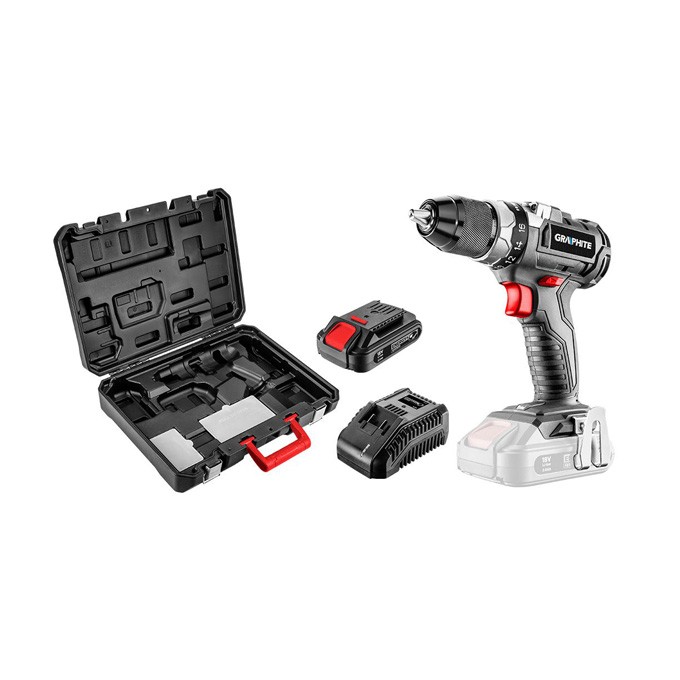 Wiertarko-wkrętarkazasilanie akumulatorem, 58G019-SET1, wiertarko-wkrętarka / bateria / ładowarka / box, 18V, zestaw 