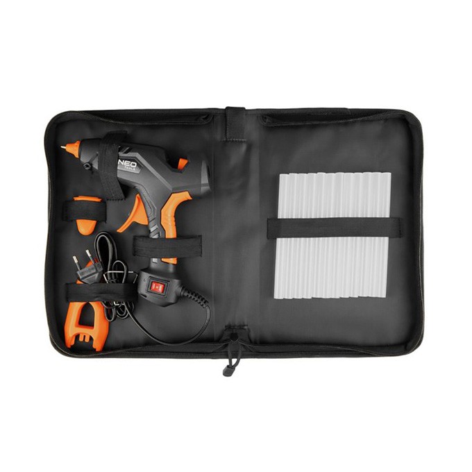 Pistolet na klej zestawa 12 kusů tavných tyčinek1160/100NEO TOOLS17-1003 chrániče na prsty, látkové pouzdro