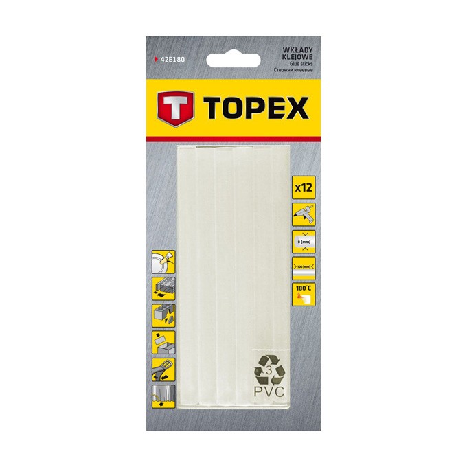 Klej termotopliwy8x100Topex42E18012 sztjasne