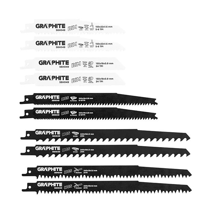 Brzeszczoty do piły szablastej Graphite 56H049 HCS/BIM, zestaw 10 szt