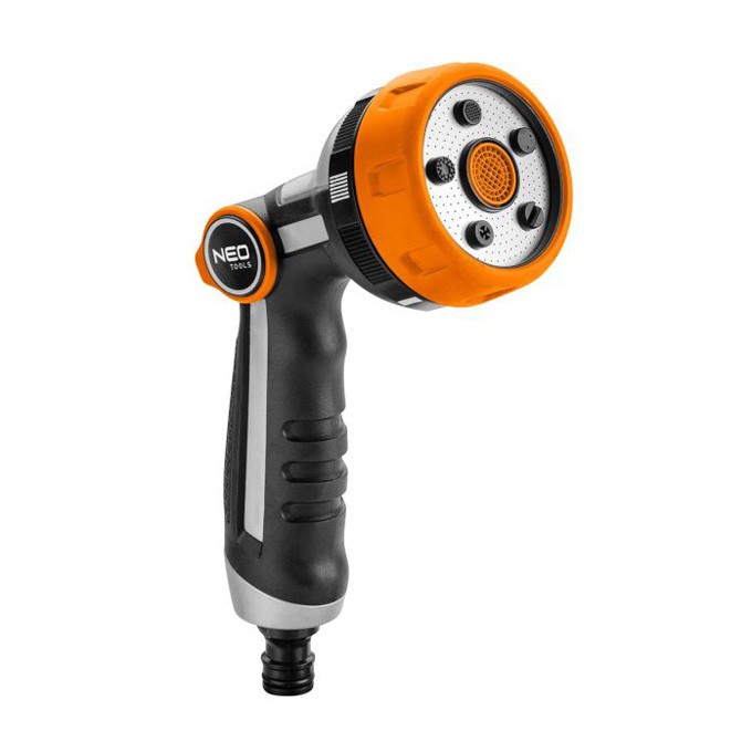 NEO TOOLS Zraszacz pistoletowy, z regulacją strumienia 5 funkcji, ON/OFF obsługiwany kciukiem, pomarańczowo-czarna, 