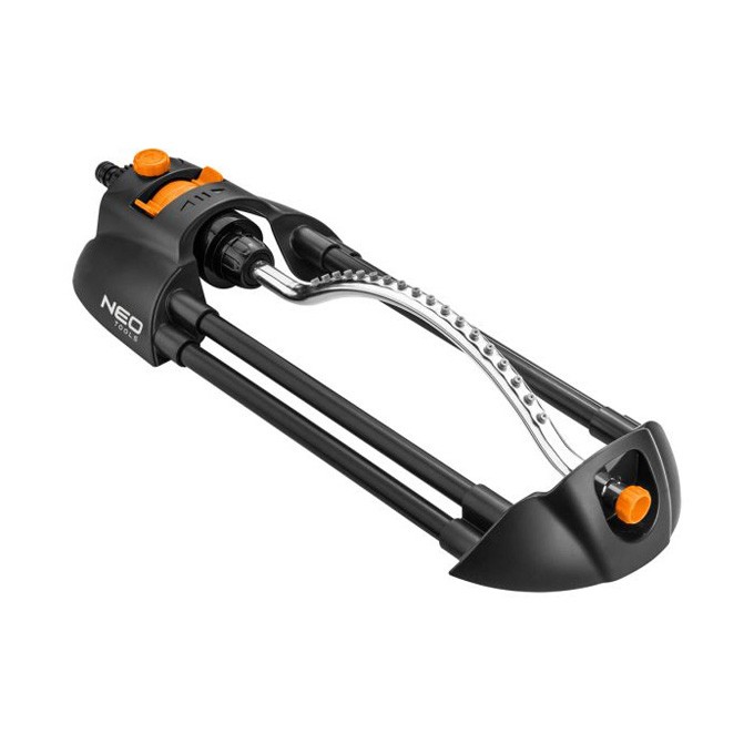 NEO TOOLS Zraszacz oscylacyjny, 18 dysz nawadnia powierzchnię do 14x19m, 1/2" i 3/4", pomarańczowo-czarny, 15-771
