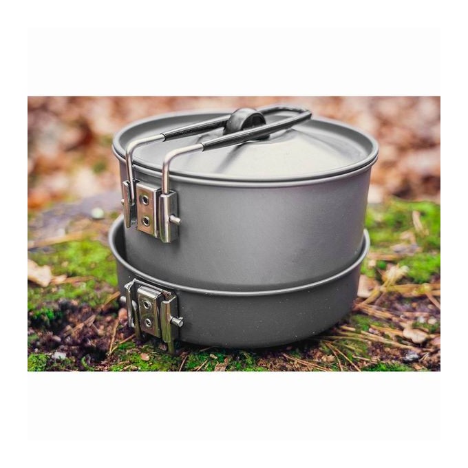 Naczynia turystyczne 3 w 1 szara, aluminium, 63-145, garnek, patelnia, czajnik, Neo Tools