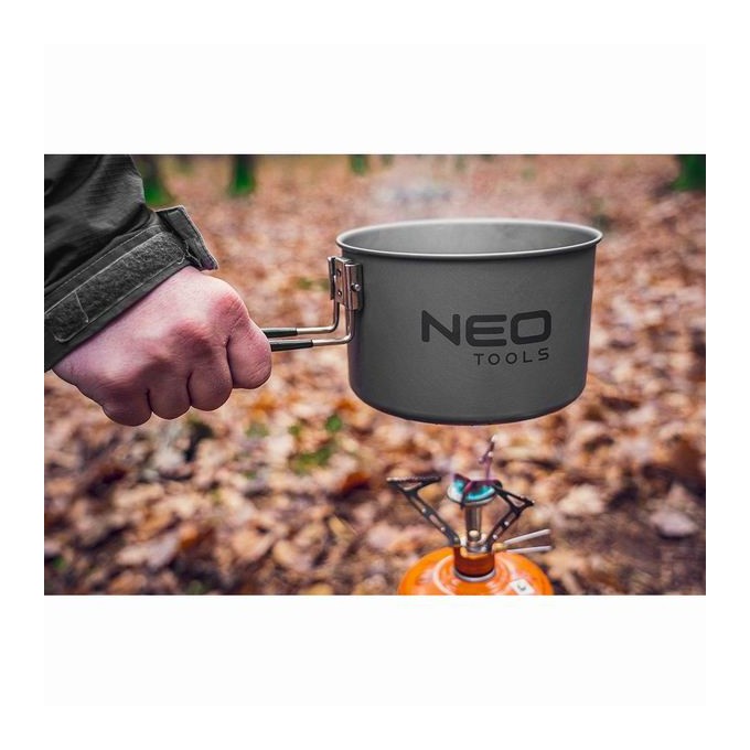 Naczynia turystyczne 3 w 1 szara, aluminium, 63-145, garnek, patelnia, czajnik, Neo Tools