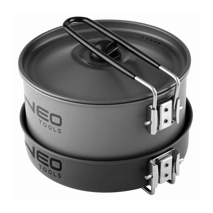 Naczynia turystyczne 3 w 1 szara, aluminium, 63-145, garnek, patelnia, czajnik, Neo Tools