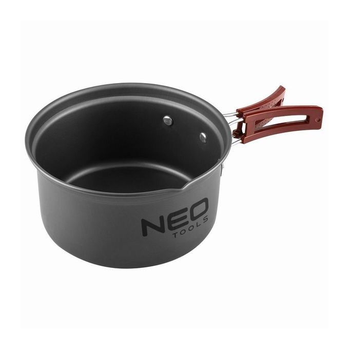 Naczynia turystyczne 7 w 1 Turystyka, szara, aluminium, garnek, patelnia, 2x talerze, chochla, łopatka,, Neo Tools