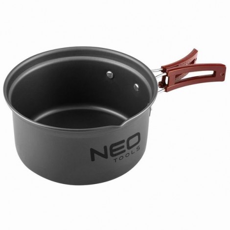 Naczynia turystyczne 7 w 1 Turystyka, szara, aluminium, garnek, patelnia, 2x talerze, chochla, łopatka,, Neo Tools Naczynia turystyczne 7 w 1 Turystyka, szara, aluminium, garnek, patelnia, 2x talerze, chochla, łopatka,, Neo Tools