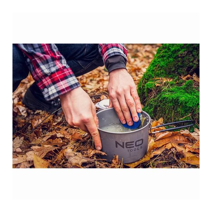 Naczynia turystyczne 7 w 1 Turystyka, szara, aluminium, garnek, patelnia, 2x talerze, chochla, łopatka,, Neo Tools