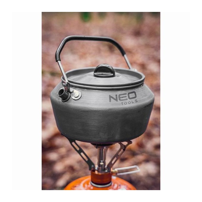 Czajnik turystyczny szara, aluminium, stal nierdzewna, 0.8l, pokrywa, siatka do przenoszenia,, Neo Tools