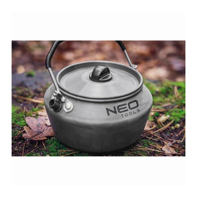 Czajnik turystyczny szara, aluminium, stal nierdzewna, 0.8l, pokrywa, siatka do przenoszenia,, Neo Tools