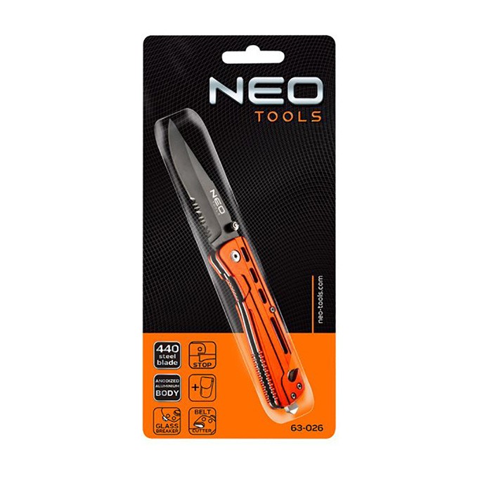 Neo Tools Nóż składany, nerezová ocel, 20mm, 9mm, 63-026, nylonowe etui