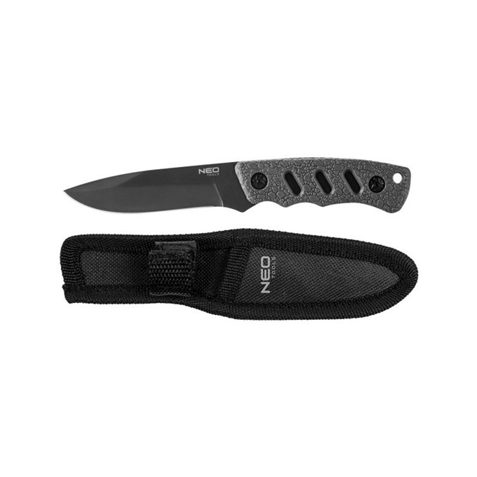 Neo Tools Nóż typu full tang, nerezová ocel, 165mm, 94mm, gumowany uchwyt, nylonowe etui