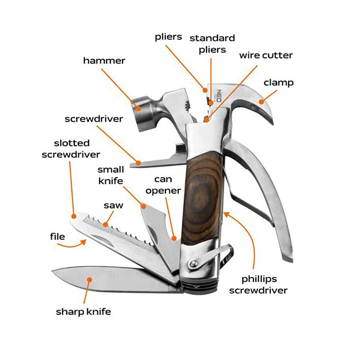 Neo Tools Narzędzie wielofunkcyjne - multitool, nerezová ocel, 13 w 1, nylonowy pouch