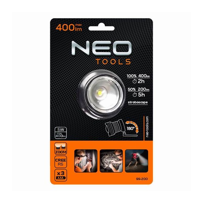 Lampka czołowa led, 3xAAA, aluminium, czarna, Funkcja zoom, 3 rodzaje świecenia