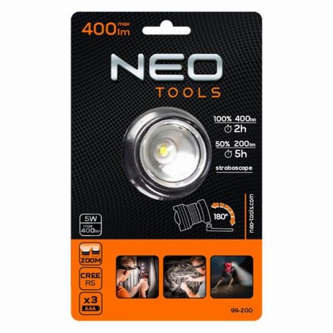 Lampka czołowa led, 3xAAA, aluminium, czarna, Funkcja zoom, 3 rodzaje świecenia