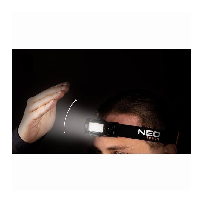 Latarka czołowa z możliwością ładowania, 500 mAh, aluminium, czarna, czujnik ruchu, IPX4