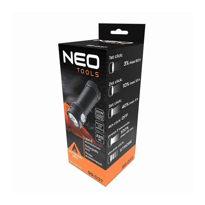 Latarka LED akumulatorowa, 1x4000 mAh, aluminium, czarna, Funkcja zoom, 3 rodzaje świecenia, IPX4, USB