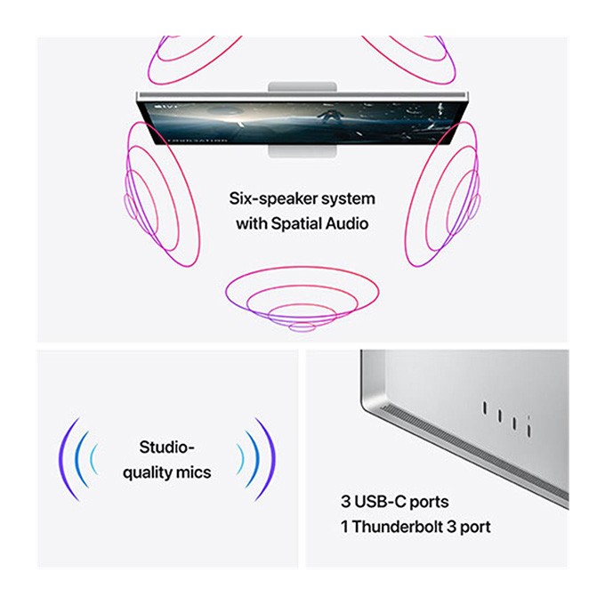 Apple Studio Display, Retina Standard Glass, 27", 5120 x 2880 (5K UHD), srebrny, Mocowanie VESA (bez podstawy)