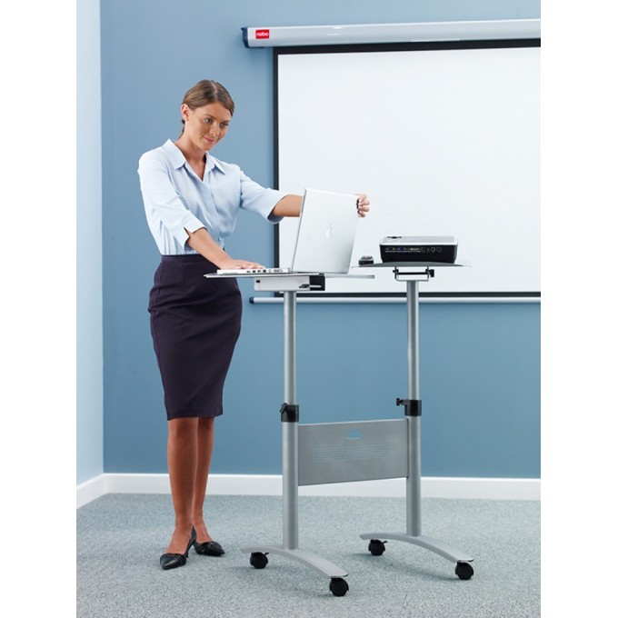 Stolik multimedialny do projekcji NOBO, mobilny, metalowy, dwupoziomowy, srebrny