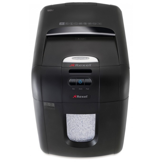 Niszczarka automatyczna REXEL Auto+ 100M EU, mikro ścinki, P-5, 100 kart., 26l, karty kredytowe, czarna