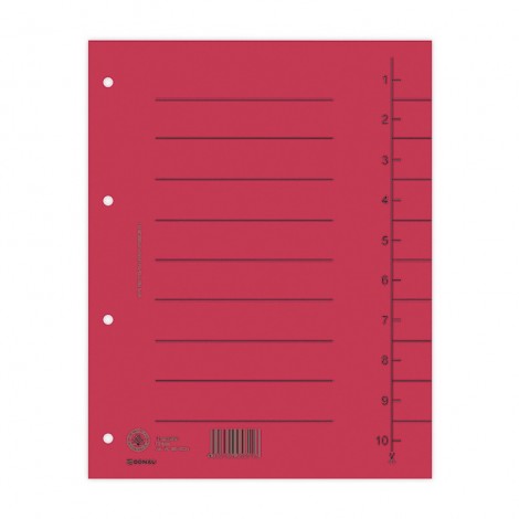 Przekładka DONAU, karton, A4, 235x300mm, 1-10, 1 karta, czerwona