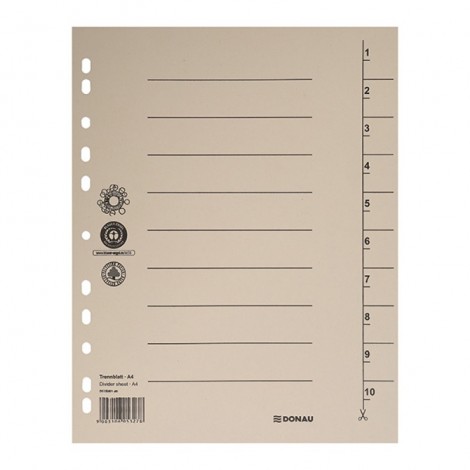 Przekładka DONAU, karton, A4, 235x300mm, 1-10, 1 karta, jasnobrązowa