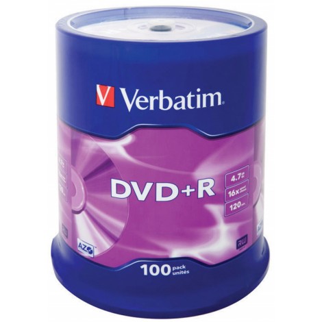 Płyta DVD+R VERBATIM AZO, 4,7GB, prędkość 16x, cake, 100szt., srebrny mat