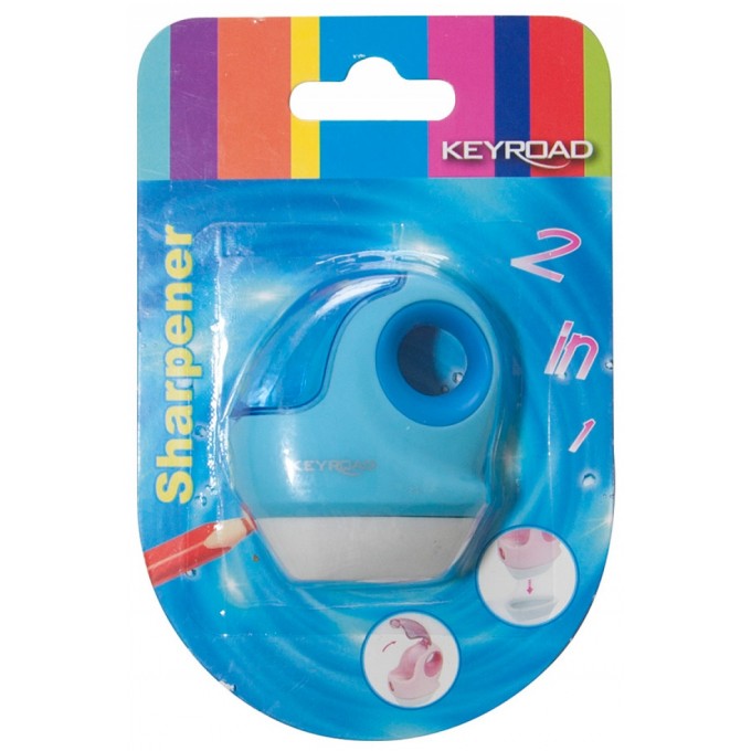 Temperówka KEYROAD, plastikowa, pojedyncza, z gumką, blister, mix kolorów