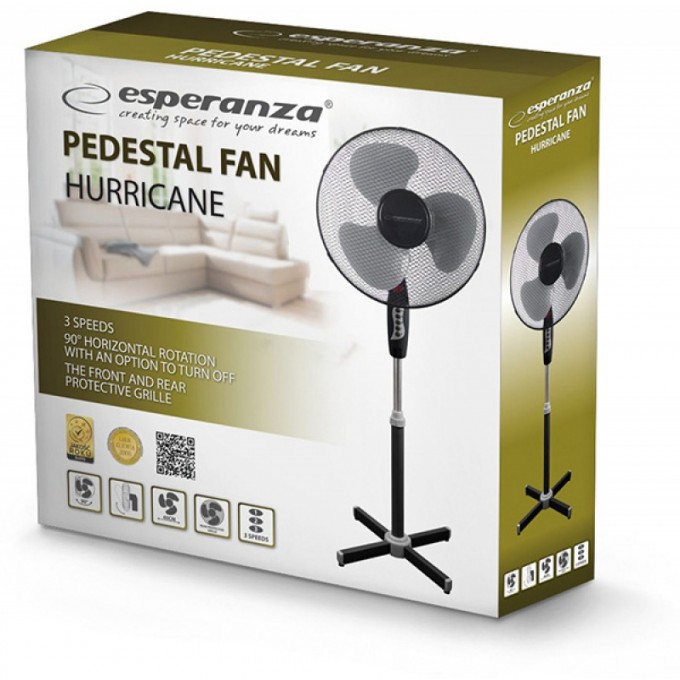 Wentylator ESPERANZA Hurricane, stojący, śr. 40cm, 50W, czarny