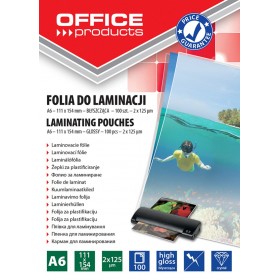 Folia do laminowania OFFICE PRODUCTS, A6, 2x125mikr., błyszcząca, 100szt., transparentna