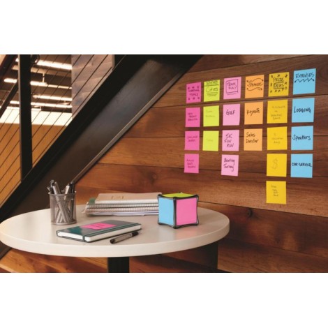 Karteczki samoprzylepne POST-IT® Super Sticky (654-SS-VP24COL), 76x76mm, 24x90 kart., mix kolorów, 3 Karteczki GRATIS