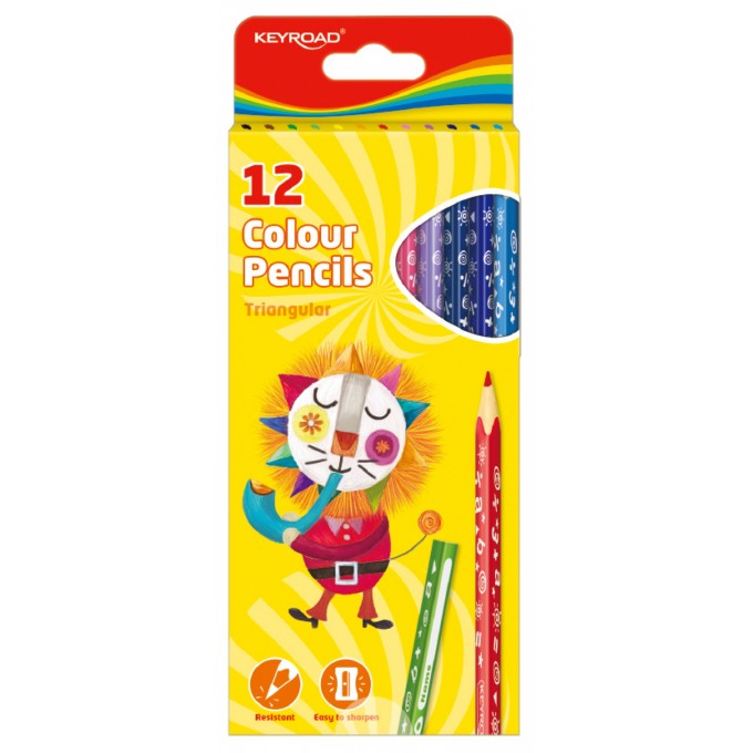 Kredki ołówkowe KEYROAD, trójkątne, 12szt., mix kolorów