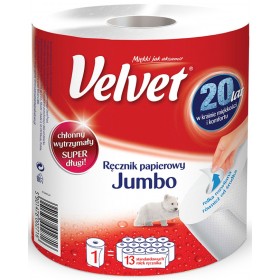 Ręcznik w roli celulozowy VELVET Jumbo, 2-warstwowy, 500 listków, biały