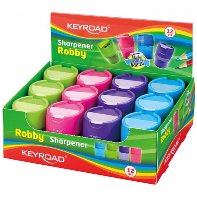 Temperówka KEYROAD Robby, aluminiowa, podwójna, z pojemnikiem, pakowane na displayu, mix kolorów