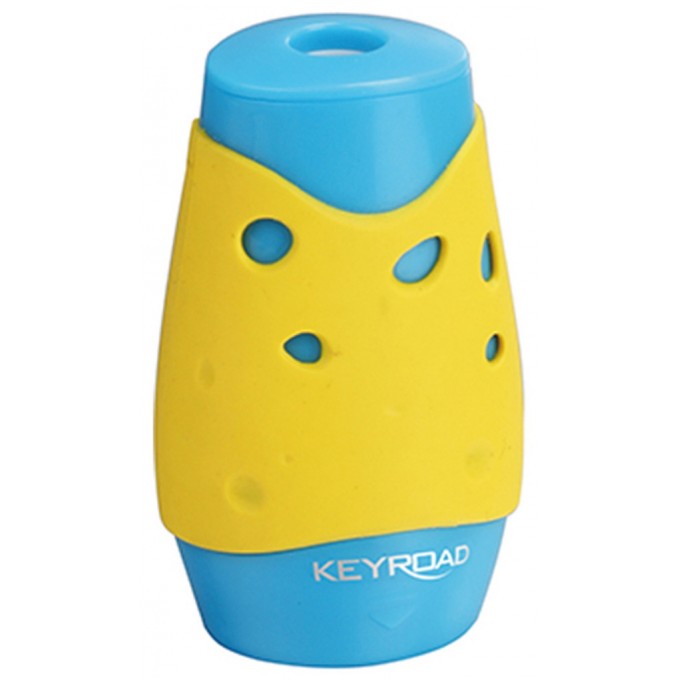 Temperówka KEYROAD Cheese, plastikowa, podwójna, z pojemnikiem, pakowane na displayu, mix kolorów