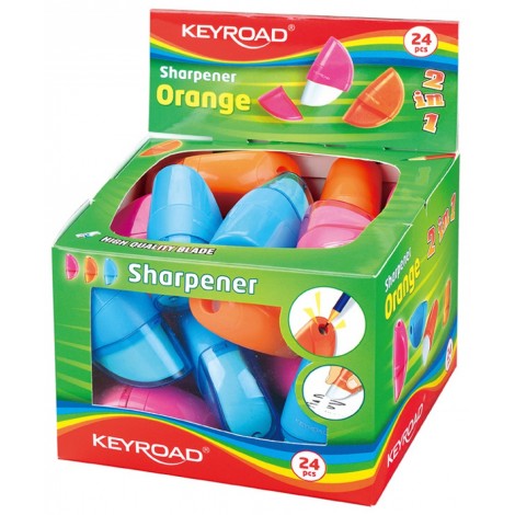 Temperówka KEYROAD Orange, plastikowa, pojedyncza, z gumką, pakowane na displayu, mix kolorów